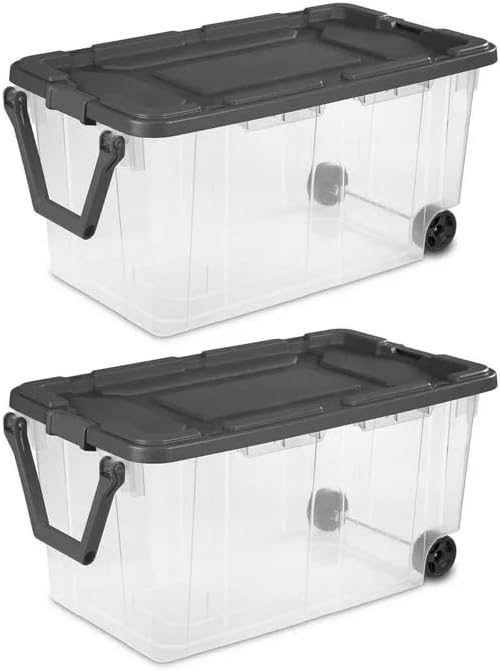 Clear Wheeled Storage Tote with Lid (2 Pack)